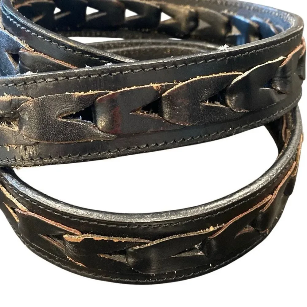 Vintage Western Black Cut-Out Leather Belt Chevron Pierced Design Women’s XL